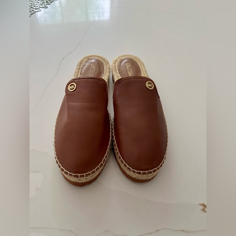 Michael Kors Chestnut Leather Espadrille Slip-On Mules
